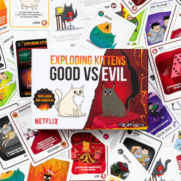 Exploding Kittens Good vs Evil: thiên đường và địa ngục cùng bùng nổ trên bàn chơi