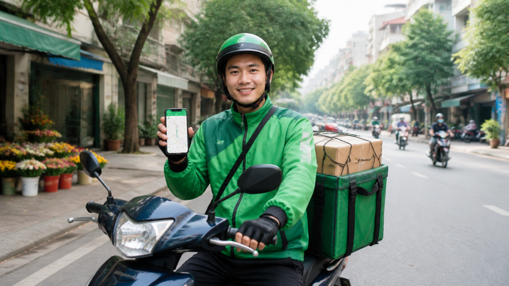 Tài xế giao hàng công nghệ Ahamove