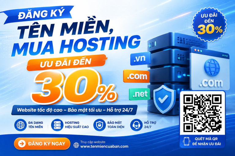 Đăng ký tên miền hosting ưu đãi 30%